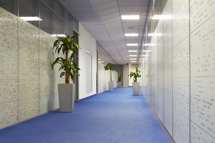 48 watt LED light in office hallway powered by solar panels